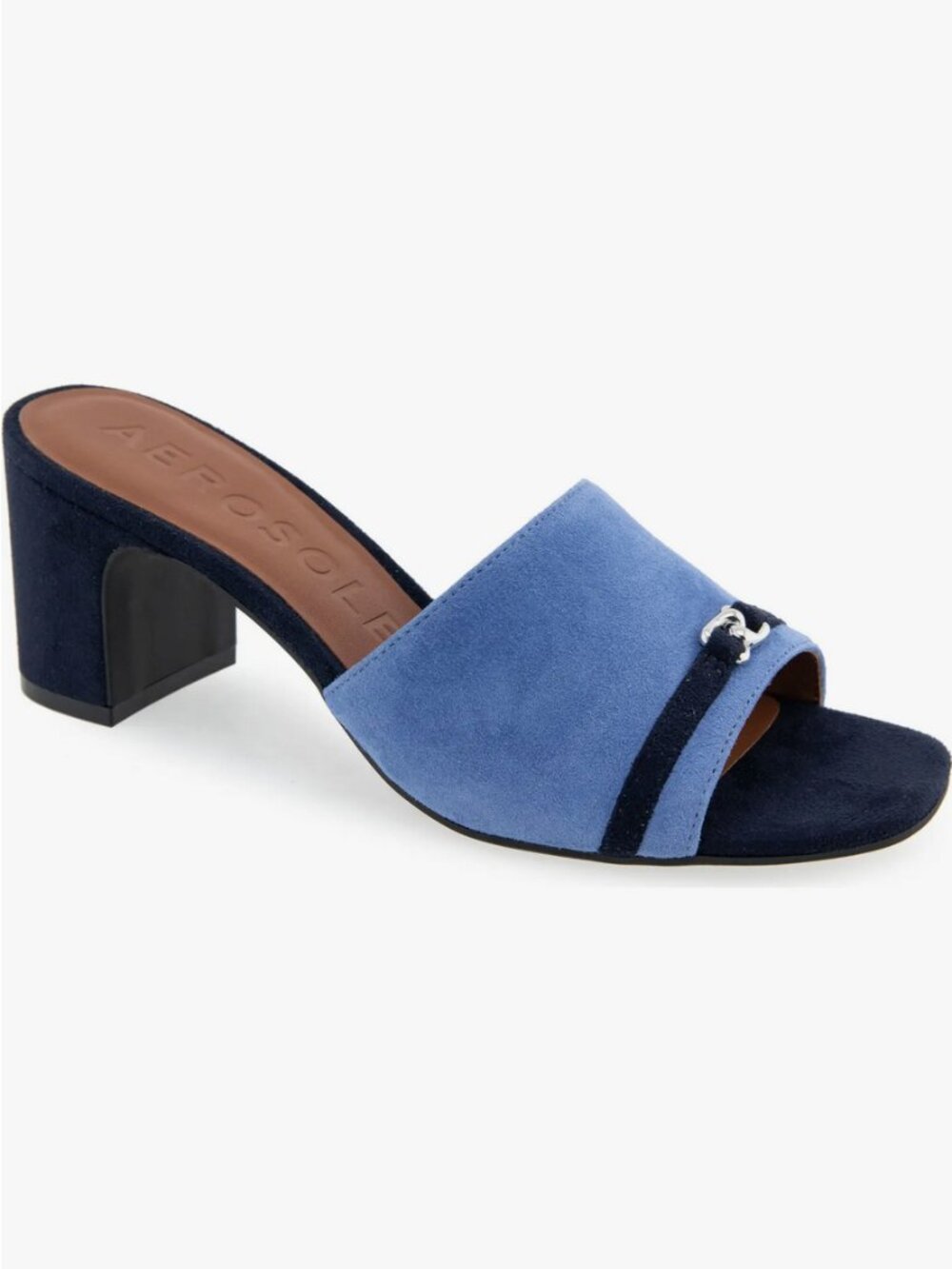 AEROSOLES Women's Gela Mule Heeled Sandal - Blue Jean Suede Size 6.5 NEW